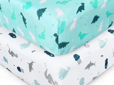 Crib Sheet - 2 Pack, Ultra Soft Microfiber, Dinosaurs and Ocean (for Standard Crib  Toddler Bed) Supply