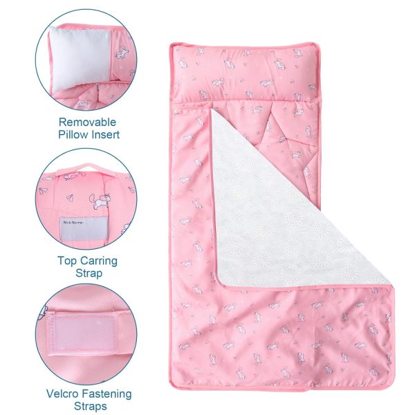 2 Pack Toddler Nap Mat with Pillow and Blanket 50  x 21 , Nap Mat for Boys Girls Super Soft and Cozy, Kids Sleeping Bag for Preschool, Daycare, Toddler Sleeping Bag, Pink For Discount