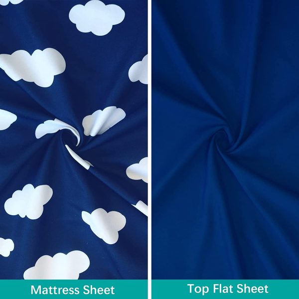 Toddler Bedding Set - 3 Pieces, Includes a Crib Fitted Sheet, Flat Sheet and Envelope Pillowcase, Soft and Breathable, Navy Cloud Sale