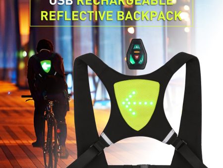 USB Rechargeable Reflective Vest Backpack with LED Turn Signal Light Remote Control Outdoor Sport Safety Bag Gear for Cycling on Sale